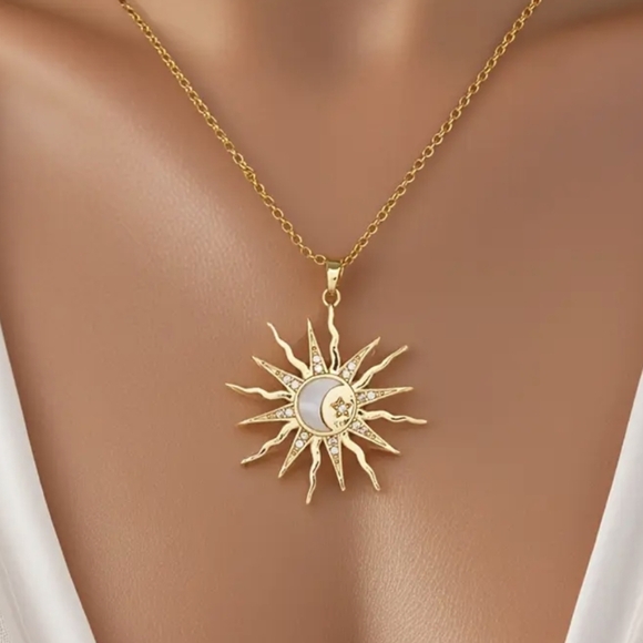NEW Golden Handmade Whimsigoth Celestial Chain Necklace w/ Sun Moon & Star - Picture 1 of 10
